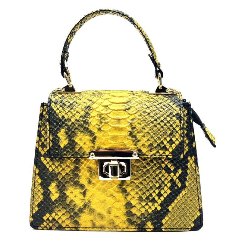 Borsa a spalla da donna in vera pelle CHARLOTTE MINI, colore GIALLO, CHIAROSCURO, Made in Italy
