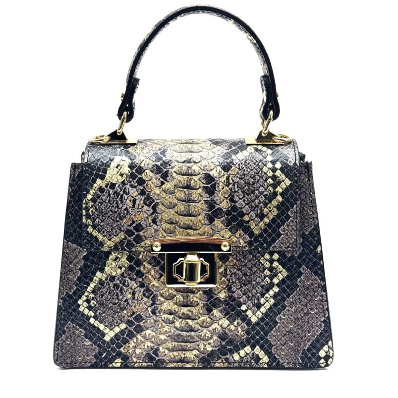 Borsa small a mano / a tracolla da donna in vera pelle EVELINA, colore ORO / VIOLA, CHIAROSCURO, Made in Italy