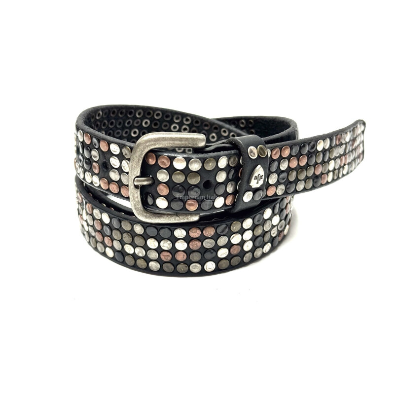 Cintura in vera pelle CHIAROSCURO - VLK mod. CALCUTTA MEDIUM colore NERO con borchie random Made in Italy