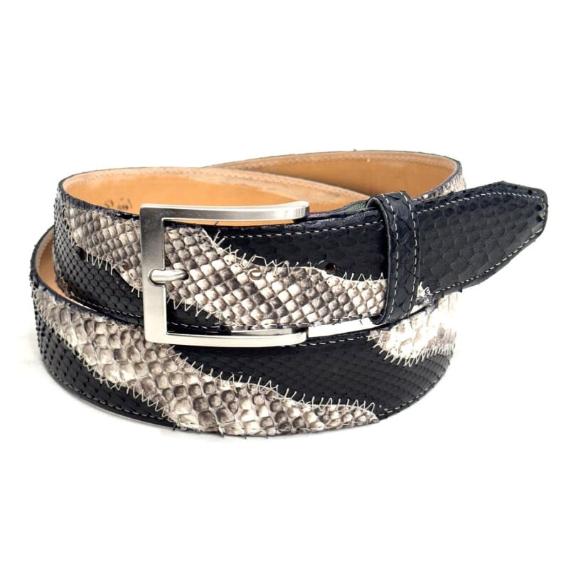 LAGOS: cintura uomo in pitone, certificato CITES, colore: BEIGE / NERO, Made in Italy