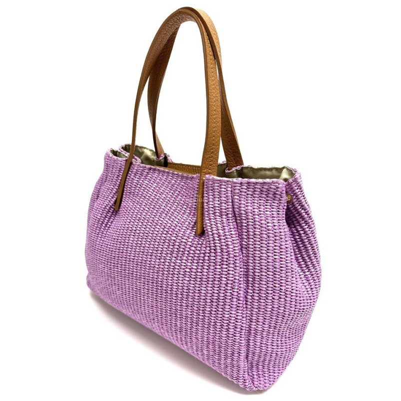 Borsa da donna in vera pelle / rafia SCARLETT colore LILLA, CHIAROSCURO, Made in Italy