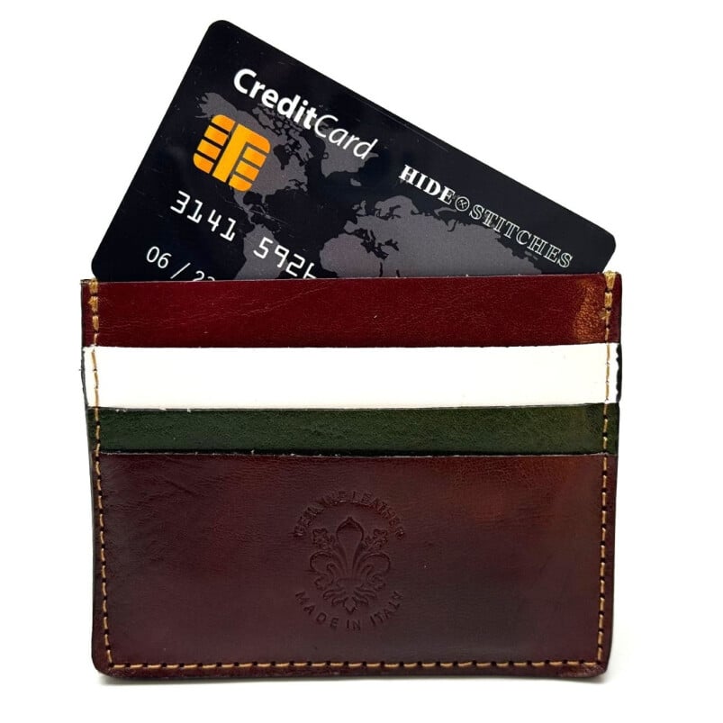 Porta tessere - carte di credito uomo / donna in vera pelle tradizionale SANTINI mod BELGIO, colore VERDE/BIANCO/ROSSO, tricolore bandiera italiana, Made in Italy