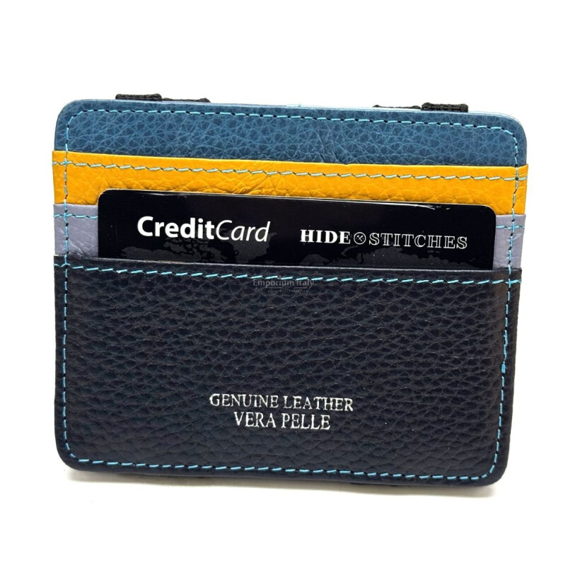 Porta tessere - carte di credito uomo / donna in vera pelle tradizionale SANTINI mod CROAZIA, colore AZZURRO Made in Italy.