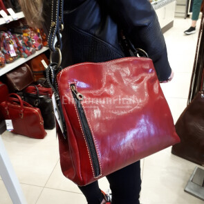 ORNELLA : borsa donna a spalla in cuoio, colore : TESTAMORO / BLU, Made in Italy