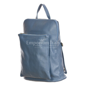 MONVISO : borsa - zaino donna, pelle morbida, colore: AZZURRO, Made in Italy