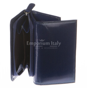 Ladies wallet in genuine traditional leather SANTINI mod IBISCO color BLUE, Made in Italy.