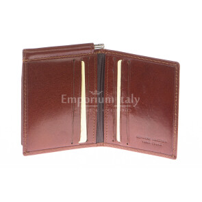 Mens wallet in genuine traditional leather SANTINI, mod CAPO VERDE, color BROWN, Made in Italy.