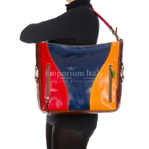 IRIS : ladies shoulder bag in bufferd leather, color: MULTICOLOR, Made in Italy