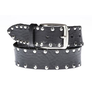 Cintura uomo in vera pelle ORVIETO, con borchie, colore NERO, CHIAROSCURO, Made in Italy
