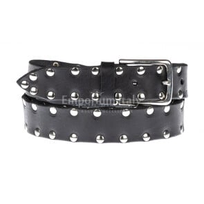 Cintura uomo in vera pelle ORVIETO MEDIUM, colore NERO, con borchie, CHIAROSCURO, Made in Italy