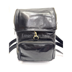 Borsa zaino in vera pelle CHIAROSCURO mod. EVEREST colore NERO Made in Italy.