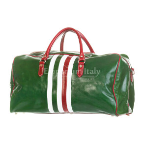 Mens / ladies travel bag in genuine leather CHIAROSCURO mod. TIMAVO MAXI, GREEN, tricolour italian flag Made in Italy.