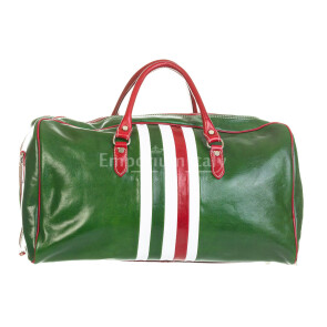 Mens / ladies travel bag in genuine leather CHIAROSCURO mod. TIMAVO, GREEN, tricolour italian flag  Made in Italy.
