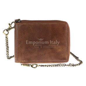LIGURIA: men's leather zip wallet, colour: BROWN, Made in Italy.