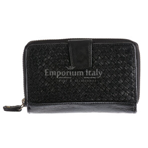 MONREALE: portafoglio in vera pelle tamponata di alta qualità realizzato artigianalmente, colore NERO, Chiaroscuro Made in Italy