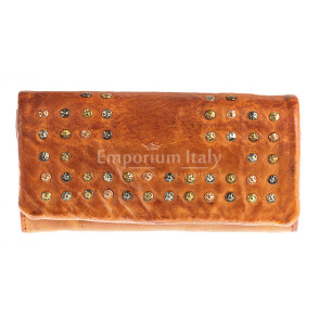 GABICCE: portafoglio in vera pelle tamponata di alta qualità realizzato artigianalmente, colore MIELE, Chiaroscuro Made in Italy.