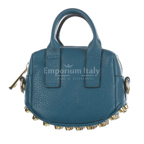 Mini shoulder bag AMABEL for women in genuine leather, with studs, BLUE, CHIAROSCURO, Made in Italy.
