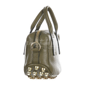 Mini shoulder bag AMABEL for women in genuine leather, with studs, GREEN, CHIAROSCURO, Made in Italy.
