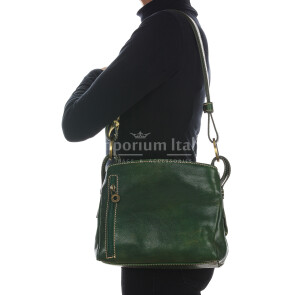 ORNELLA SMALL: borsa donna a spalla in cuoio, colore : VERDE, Made in Italy