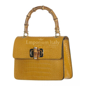 Genuine leather bag GENNY, color YELLOW, CHIAROSCURO, Made in Italy