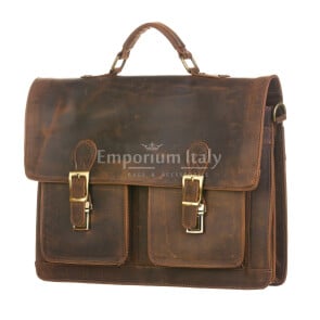 Cartella ufficio / lavoro uomo in vera pelle nabuk, mod. SANTIAGO, colore MARRONE, CHIAROSCURO, Made in Italy.