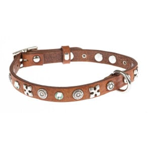 Collare pe cani FIDO, colore MARRONE, con borchie, CHIAROSCURO, Made in Italy