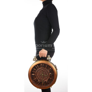 Borsa Ben Numbers con orologio funzionante con tracolla, in Stile Steampunk, ecopelle, colore marrone, ARIANNA DINI DESIGN