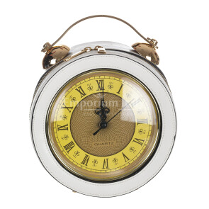 Borsa Mini Clock con orologio funzionante con tracolla, Cosplay Steampunk, ecopelle, colore bianco, ARIANNA DINI DESIGN