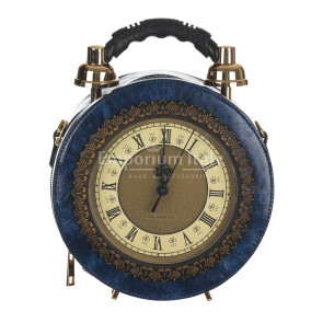 Borsa Tracy Clock con orologio funzionante con tracolla, Cosplay Steampunk, ecopelle, colore blu, ARIANNA DINI DESIGN