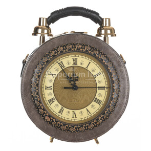 Borsa Tracy Clock con orologio funzionante con tracolla, Cosplay Steampunk, ecopelle, colore taupe, ARIANNA DINI DESIGN
