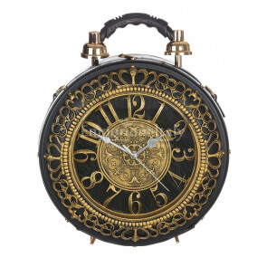 Borsa Royal Clock con orologio funzionante con tracolla, Cosplay Steampunk, ecopelle, colore nero / oro, ARIANNA DINI DESIGN