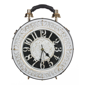 Borsa Royal Clock con orologio funzionante con tracolla, Cosplay Steampunk, ecopelle, colore nero / bianco, ARIANNA DINI DESIGN
