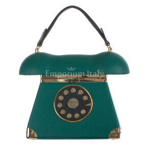 Borsa Telephone Penelope con tracolla, Cosplay Steampunk, ecopelle, colore verde/nero, ARIANNA DINI DESIGN