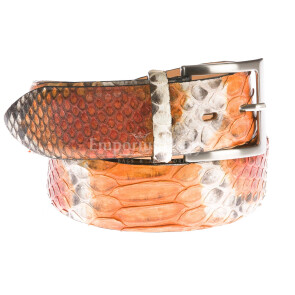 Cintura uomo BEIRUT C28, vera pelle pitone certificato CITES, colore ARANCIO/GRIGIO, ELIO ZAGATO, Made in Italy
