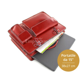 офисный портфель /деловая сумка из кожи CHIAROSCURO мод. ALEX XXL, цвет красный, с плечевым ремнем, Made in Italy.