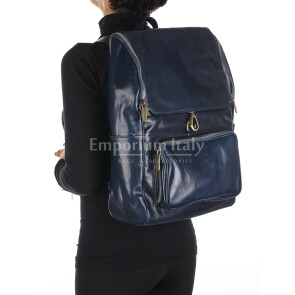 Backpack buffered real leather mod. MONTE EVEREST MAXI color dark blue