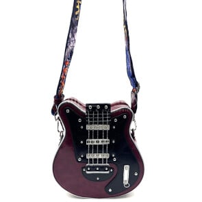 Borsa Guitar Lorien small con tracolla, Cosplay Steampunk, in ecopelle, forma chitarra, colore nero, ARIANNA DINI DESIGN