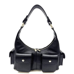 Borsa donna NINA a spalla in vera pelle morbida, colore NERO, CHIAROSCURO Made in Italy. 
