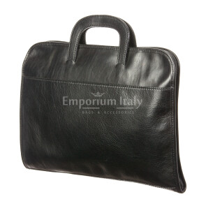 Work / office genuine leather bag CHIAROSCURO mod. ATTILIO, colour BLACK, Made in Italy.