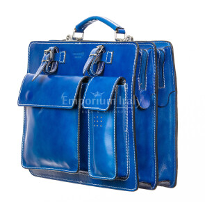 Work / Office genuine leather bag CHIAROSCURO mod. ALEX maxi  BLUE, with shoulder strap, Made in Italy.