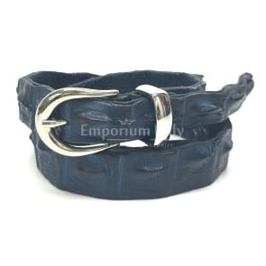 Cintura donna in vera pelle di coccodrillo DURBAN, CITES, colore blu, SANTINI, Made in Italy
