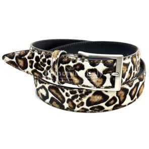 Cintura donna in vera pelle - pony mod. ZARIA, colore animalier leopardo, CHIAROSCURO, Made in Italy
