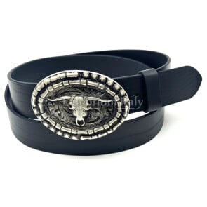 Cintura in vera pelle da uomo OREGON - USA, colore NERO, fibbia speciale colore argento, CHIAROSCURO, Made in Italy