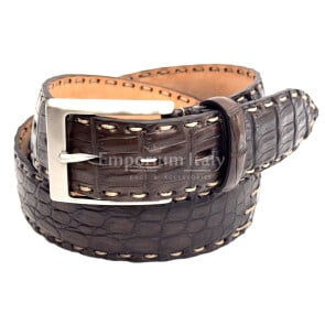 Cintura Uomo In Vera Pelle Di Coccodrillo Bianca - Fatte A Mano, Vintage (L 1,3")