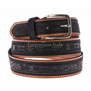 Cintura uomo in vera pelle MONTEFALCO, colore TESTA MORO/MARRONE, CHIAROSCURO, Made in Italy