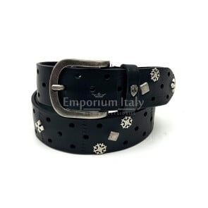 Cintura in vera pelle CHIAROSCURO - VLK mod. TOLEDO colore NERO con borchie Made in Italy