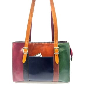 MARINA : borsa donna a spalla in cuoio, colore : MULTICOLOR RANDOM, Made in Italy