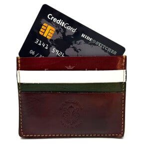 Porta tessere - carte di credito uomo / donna in vera pelle tradizionale SANTINI mod BELGIO, colore VERDE/BIANCO/ROSSO, tricolore bandiera italiana, Made in Italy