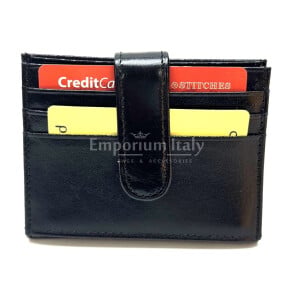 Porta tessere - carte di credito uomo / donna in vera pelle tradizionale SANTINI, mod LIBERIA, colore nero, Made in Italy