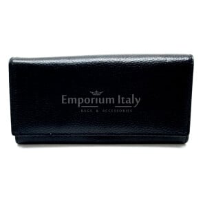 Portafoglio donna in vera pelle tradizionale SANTINI mod SURFINIA colore NERO Made in Italy.